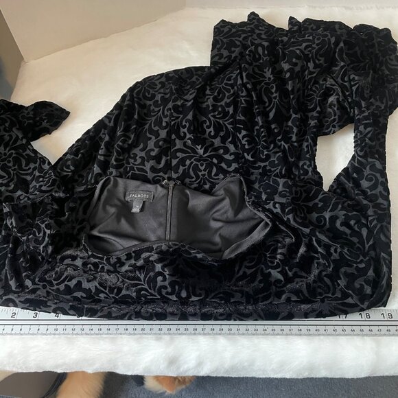 Talbots Women's Black Velvet Flocked Embellished Dress M Velvet Burnout - Picture 7 of 11